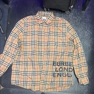 Burberry Tan and Black Plaid Men's Shirt